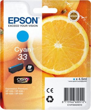 Epson Oranges 33 C cartuccia d'inchiostro 1 pz Originale Resa standard Ciano