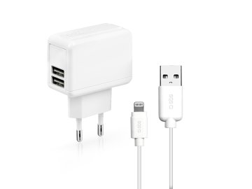 SBS TEKITIPTRAV1AW Caricabatterie per dispositivi mobili Telefono cellulare, Smartphone Bianco dC, USB Interno, Esterno