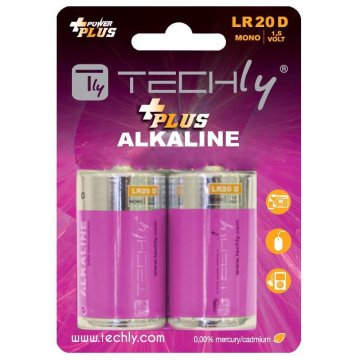 Techly Blister 2 Batterie Power Plus Alcaline Torcia D LR20 1,5V (IBT-KAP-LR20T)
