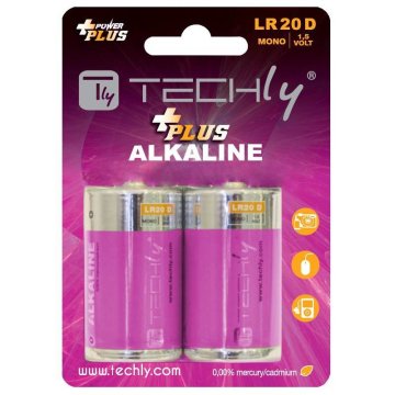 Techly Blister 2 Batterie Power Plus Alcaline Torcia D LR20 1,5V (IBT-KAP-LR20T)