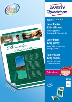 Avery Premium Colour Laser Photo Paper 120 g/m² carta inkjet A4 (210x297 mm) Lucida Bianco