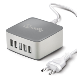 Celly PS7800GR Caricabatterie per dispositivi mobili Universale Grigio, Argento AC Interno