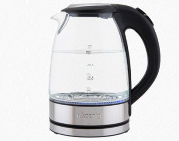 H.Koenig BO28 bollitore elettrico 1,7 L 2200 W Nero, Acciaio inox, Trasparente