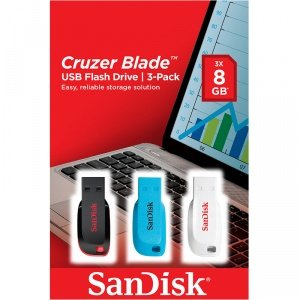SanDisk Cruzer Blade, 8GB unità flash USB USB tipo A 2.0 Nero, Blu, Bianco