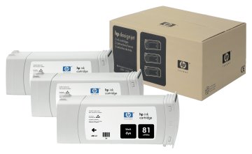 HP 81 3-pack 680-ml Nero DesignJet Dye Ink Cartridges cartuccia d'inchiostro 3 pz Originale Resa standard Nero