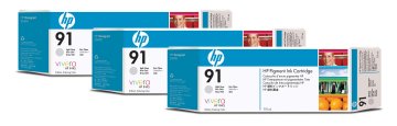 HP 91 3-pack 775-ml Light Gray DesignJet Pigment Ink Cartridges cartuccia d'inchiostro 1 pz Originale Resa standard Grigio chiaro