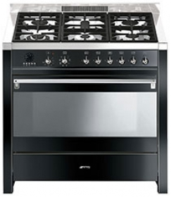 Smeg A1BL-7 cucina Elettrico Gas Nero, Acciaio inox