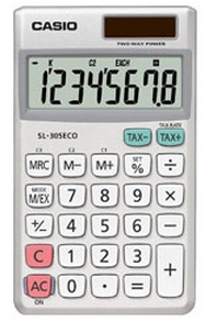 Casio SL-305ECO calcolatrice Tasca Calcolatrice di base Argento, Bianco