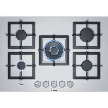 Bosch Serie 8 PLQ7A5B20 piano cottura Nero, Acciaio inox Da incasso Gas 5 Fornello(i)
