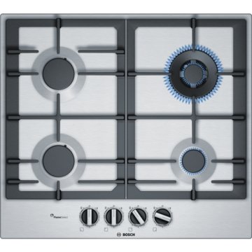 Bosch Serie 6 PCH6A5C90D piano cottura Nero, Acciaio inox Da incasso Gas 4 Fornello(i)