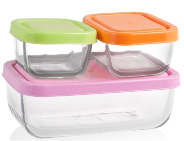 Pengo Pasabahce Set 3 Contenitori Frigo vetro con coperchio rettangolari