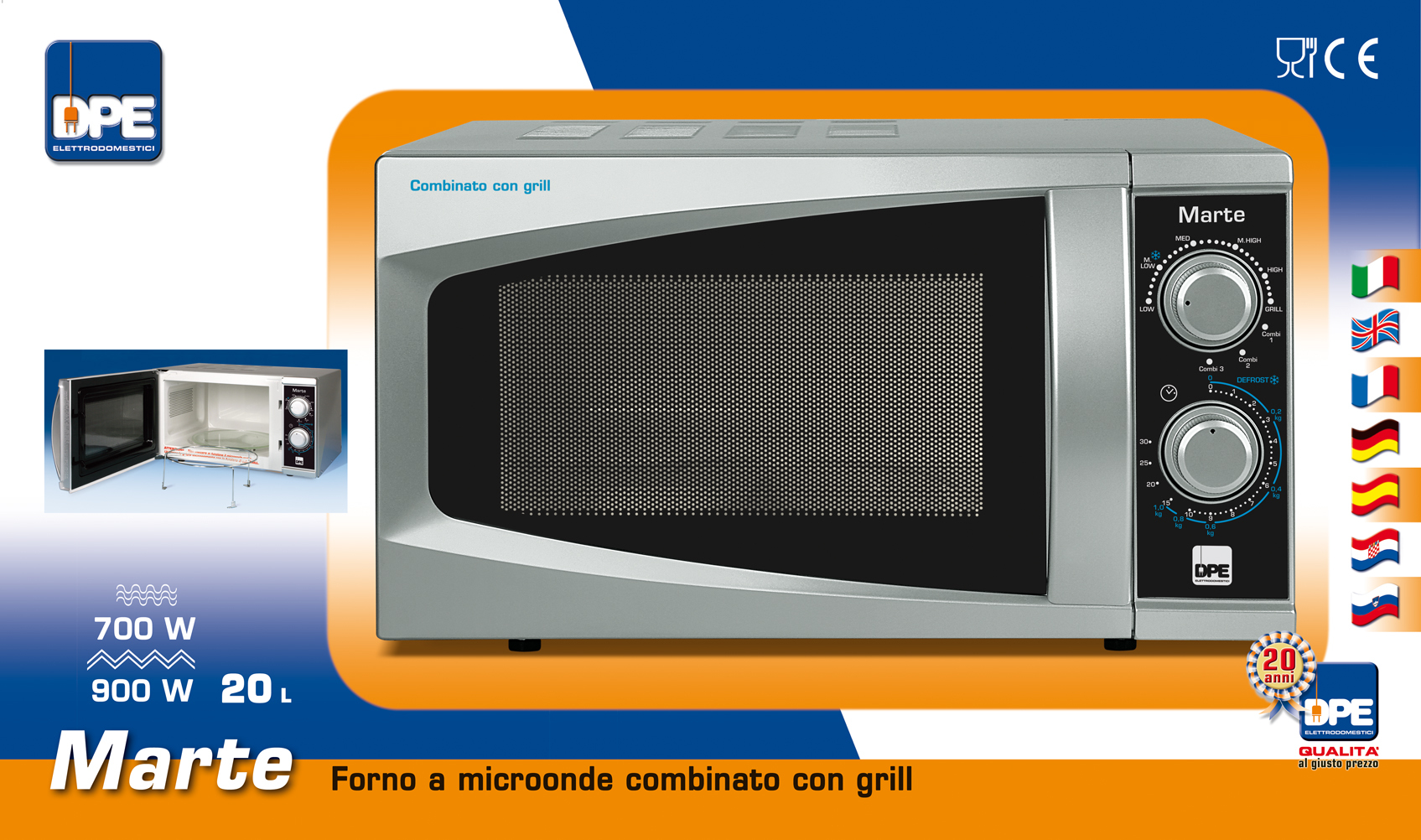 MARTE0276 - DPE Marte 20 L 900 W Argento - Forno microonde - Cottura cibi -  Negozi Elettronica Roma - Radionovelli