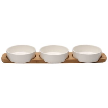 Villeroy & Boch Pizza Passion Set di ciotole Rotondo Bamboo, Porcellana Bianco, Legno 1 pz