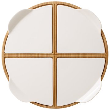 Villeroy & Boch Pizza Passion Bamboo, Porcellana Bianco, Legno Rotondo Set da portata