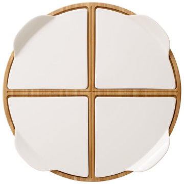 Villeroy & Boch Pizza Passion Bamboo, Porcellana Bianco, Legno Rotondo Set da portata