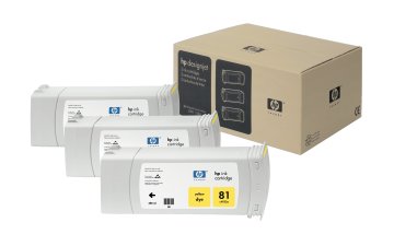HP 81 3-pack 680-ml Yellow DesignJet Dye Ink Cartridges cartuccia d'inchiostro 3 pz Originale Resa standard Giallo