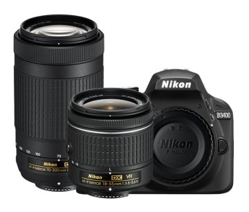 Nikon D3400 + AF-P 18-55mm VR+AF-P 70-300mm VR + 8GB SD Kit fotocamere SLR 24,2 MP CMOS 6000 x 4000 Pixel Nero