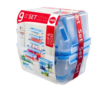 EMSA 515481 recipiente per cibo Rettangolare Set Blu, Trasparente 9 pz