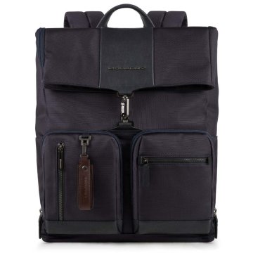 Piquadro CA4533BR/BLU zaino Nero/Blu Pelle, Nylon, Poliestere