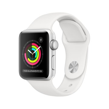 Apple Watch Series 3 GPS, 38mm in alluminio argento con cinturino Sport Bianco