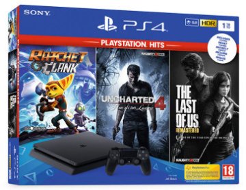 Sony PS4 1TB + Ratchet & Clank + The Last of Us + Uncharted 4: End of a thief (Hits) Wi-Fi Nero