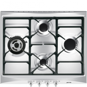 Smeg Cucina SR264XGH2 piano cottura Nero, Argento Da incasso 60 cm Gas 4 Fornello(i)