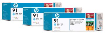 HP 91 3-pack 775-ml Light Cyan DesignJet Pigment Ink Cartridges cartuccia d'inchiostro 1 pz Originale Resa standard Ciano chiaro