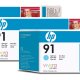 HP 91 3-pack 775-ml Light Cyan DesignJet Pigment Ink Cartridges cartuccia d'inchiostro 1 pz Originale Resa standard Ciano chiaro 2