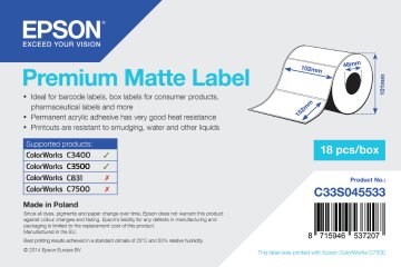 Epson Premium Matte Label - Die-cut Roll: 102mm x 152mm, 225 labels