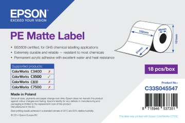 Epson PE Matte Label - Die-cut Roll: 102mm x 51mm, 535 labels
