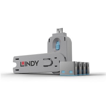 Lindy 40452 clip sicura Bloccaporte + chiave USB tipo A Blu Acrilonitrile butadiene stirene (ABS) 5 pz