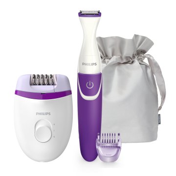 Philips Satinelle Essential Epilatore con filo compatto con rifinitore per la zona bikini.