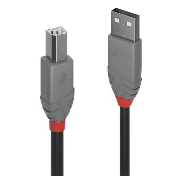 Lindy 36688 cavo USB 2 m USB 2.0 USB A USB B Nero, Grigio