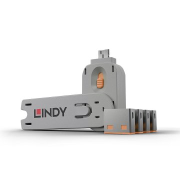 Lindy 40453 clip sicura Bloccaporte + chiave USB tipo A Arancione Acrilonitrile butadiene stirene (ABS) 5 pz