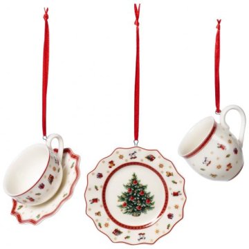 Villeroy & Boch Toy's Delight Ornamento specifico di Natale Porcellana Verde, Rosso, Bianco 3 pz