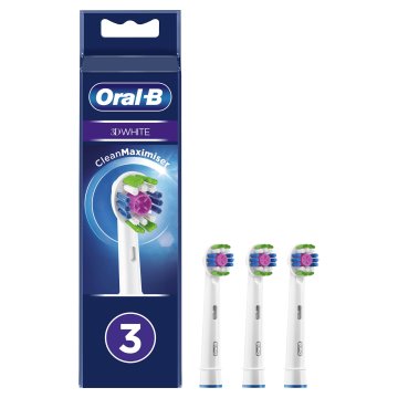 Oral-B 3D Bianco Testine Di Ricambio Con Tecnologia CleanMaximiser, Confezione Da 3 Pezzi