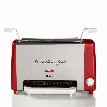 Ariete 730 Steak House Grill - Griglia Elettrica Verticale - Bistecchiera - Griglia Acciaio Inox - 1300 Watt - Vassoio raccogli grassi - Rosso
