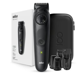 Braun BeardTrimmer BT7 Regolabarba, Tagliacapelli, Design Edition Con Custodia Da Viaggio - Nero
