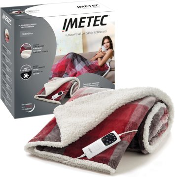 Imetec Plaid Riscaldabile Adapto Velvet Tartan, Coperta elettrica 160x120 cm tessuto morbido, Tecnologia Adapto