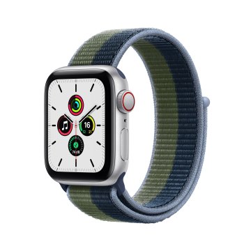 Apple Watch SE GPS + Cellular, 40mm Cassa in Alluminio color Argento con Cinturino Sport Azzurro