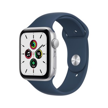 Apple Watch SE GPS, 44mm Cassa in Alluminio color Argento con Cinturino Sport Azzurro