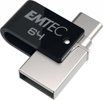 Emtec T260C unità flash USB 64 GB USB Type-A / USB Type-C 3.2 Gen 1 (3.1 Gen 1) Nero, Acciaio inox