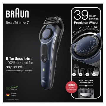 Braun BeardTrimmer 7 Regolabarba 7 BT7330, Regolabarba Uomo, Tagliacapelli, Per Viso, Capelli