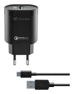 Cellularline USB Charger Kit 18W - USB-C - Huawei, Xiaomi, Wiko, Asus and other smartphone Caricabatterie da rete adattivo 18W con cavo USB-C
