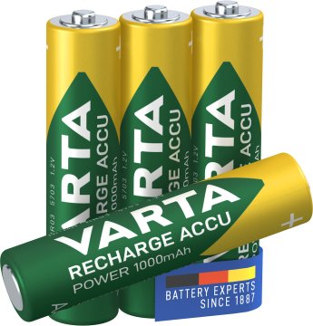 Varta Recharge Accu Power AAA 1000 mAh Blister da 4 (Batteria NiMH Accu Precaricata, Micro, ricaricabile, pronta all'uso)