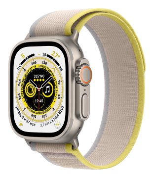Apple Watch Ultra GPS + Cellular, 49mm Cassa in Titanio con Cinturino Trail Loop Giallo/Beige - S/M