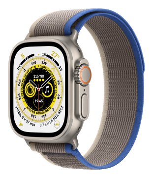 Apple Watch Ultra GPS + Cellular, 49mm Cassa in Titanio con Cinturino Trail Loop Blu/Grigio - M/L