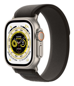 Apple Watch Ultra GPS + Cellular, 49mm Cassa in Titanio con Cinturino Trail Loop Nero/Grigio - S/M