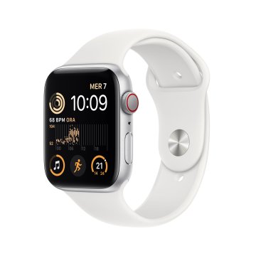 Apple Watch SE GPS + Cellular 44mm Cassa in Alluminio color Argento con Cinturino Sport Band Bianco - Regular