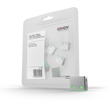 Lindy 40461 clip sicura Bloccaporte USB tipo A Verde Acrilonitrile butadiene stirene (ABS) 10 pz